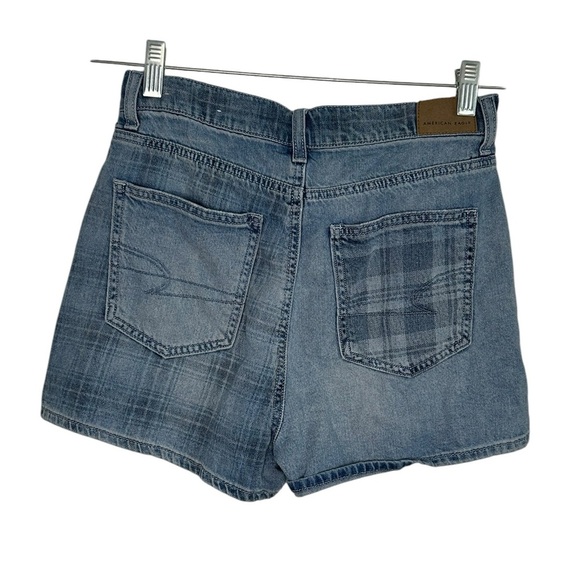 American Eagle Highest Rise Mom Short Blue Plaid Denim Women’s Size 4 Preppy - Picture 2 of 13